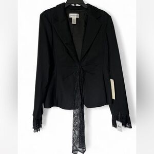 NWT Deadstock Bloomingdale’s Blk 100% wool lined Blazer, lace tie & cuffs, Sz 16